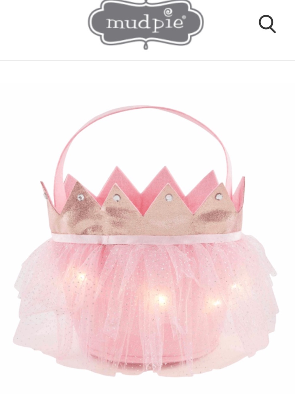Mud Pie Pink Light-Up Princess Tulle Crown Halloween Basket